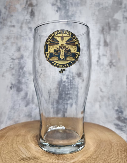 Formula Racing 1 Pint Beer Glass, Sundays Are For Formula One, Option To Personalise, Can Glass, F1, Racing, Gift Idea for Him, Her, Dad, Boyfriend