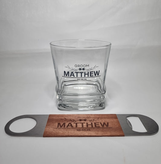 Personalised Groom, Best Man, Groomsman Whiskey Glass – Custom Name & Wedding Date Gift