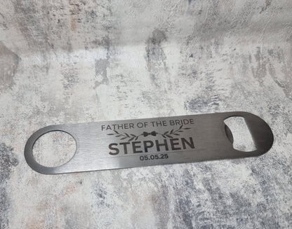 Personalised Bottle Opener, Custom Bar Blade, Bespoke Groomsmen Gifts, Unique Wedding Favors, Best Man Gift, Father of The Bride Gift, Barware