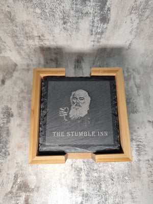 Personalised Upload Your Own Logo Slate Coasters - Pack of Six with Wooden Holder - Custom Coaster - Gift For Him or Her - Home Bar -  Housewarming Gift - Birthday, Anniversary Gift FirstGlassDesigns