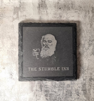 Personalised Upload Your Own Logo Slate Coasters - Pack of Six with Wooden Holder - Custom Coaster - Gift For Him or Her - Home Bar -  Housewarming Gift - Birthday, Anniversary Gift FirstGlassDesigns