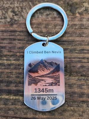 Personalised Ben Nevis Keyring – Custom Name & Climb Date – Summit Achievement Gift – UK Mountain Hiker Keepsake – Climbing Memento FirstGlassDesigns