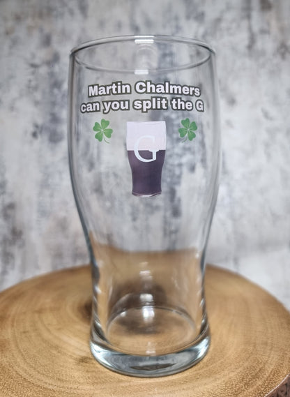 Personalised Guinness Glass - Split the G - 1 Pint Glass Tumbler - Add Your Own Text - Gift For Guinness Fan