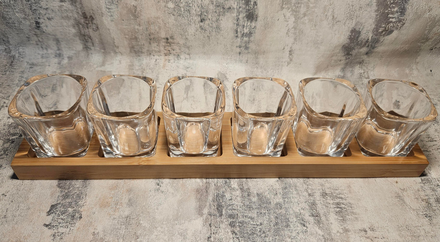 Personalised Wooden Shot Paddle with 6 Shot Glasses (Square) – Custom Engraved Wooden Shot Board Gift Set for Parties, Birthdays and Special Occassions