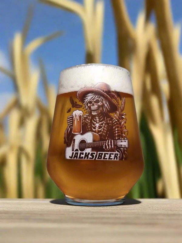 Halloween Horror Beer Glass – Skeleton Scarecrow Playing Guitar Custom Design