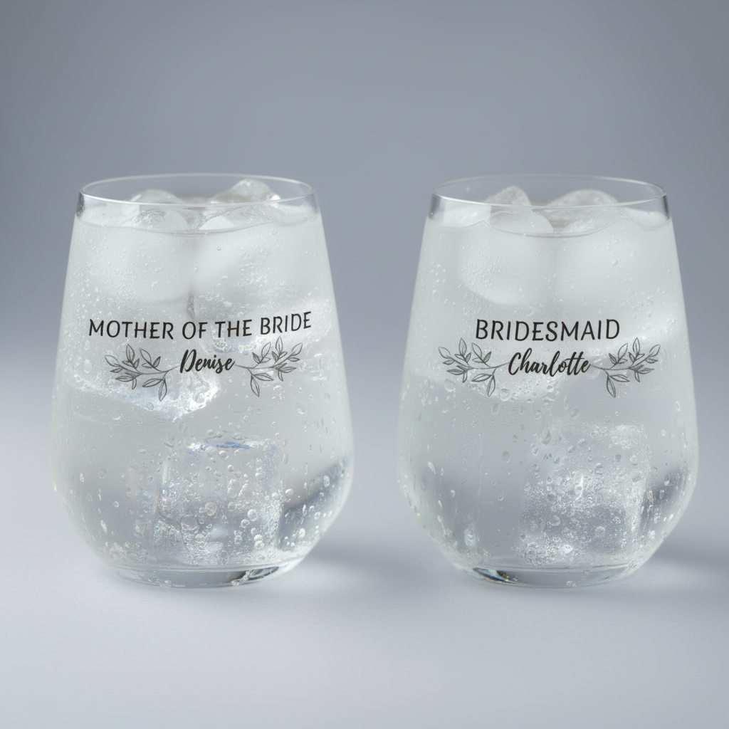 Bridal Party Personalised Toasting Glassware - Bride, Bridesmaid, Maid Of Honour, Mother Of The Bride, Custom Wedding Glassware Gift First Glass Designs