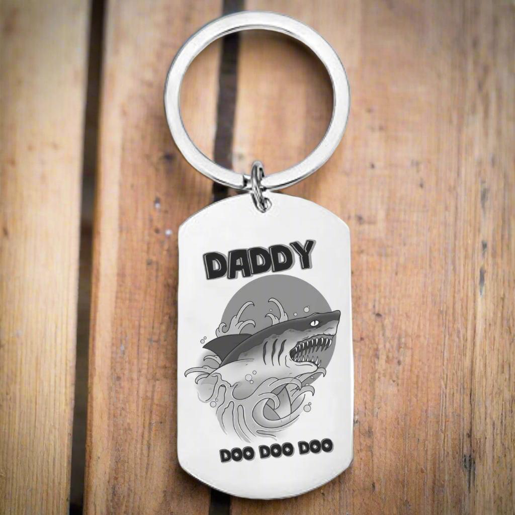 Daddy Shark Keychain keyring laser engraved x tool gift for dad fathers day gift idea for shark lover