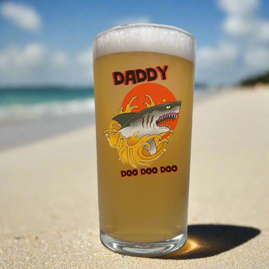 Daddy shark pint beer glass. Beer glass for Dad Fathers Day Gift Idea Birthday Gift Idea from the kids 
