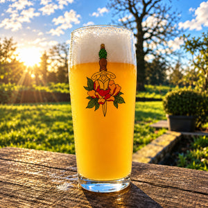 Dagger and Rose Traditional Tattoo Inspired Beer Glassware - Gift Idea for Beer Drinkers First Glass Designs
