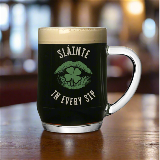 Slainte In Every Sip Personalised Pint Tankard Glass - Gift For Stout Lover, Irish Glass, Gift For Him Her FirstGlassDesigns