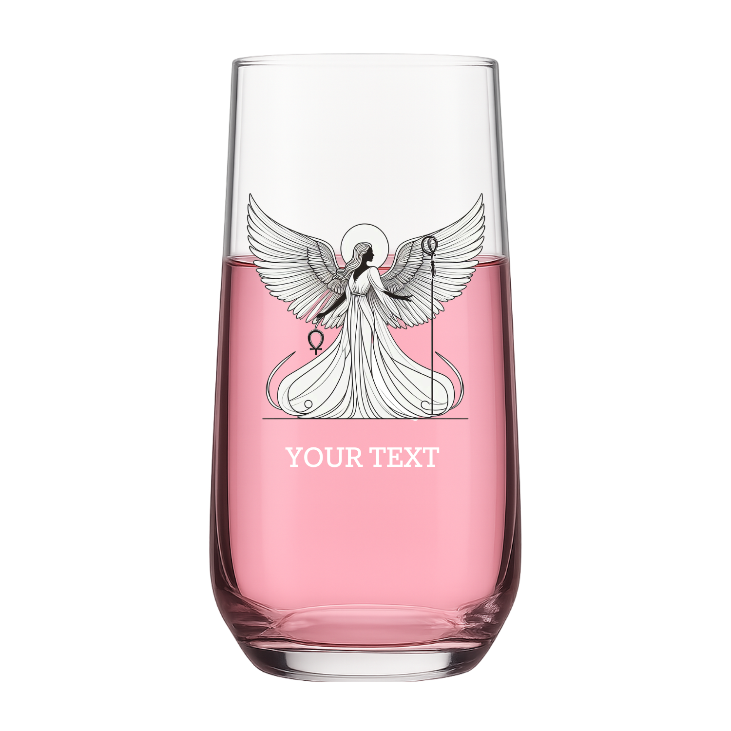Personalised Egyptian goddess glass with winged mythology design and custom text