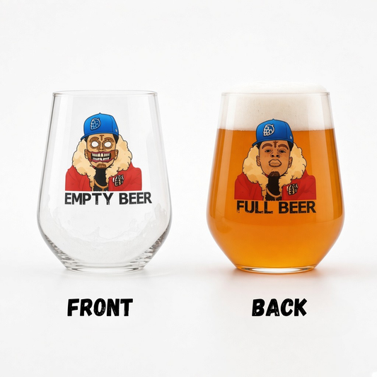 Empty Beer Full Beer custom printed wine glass front design