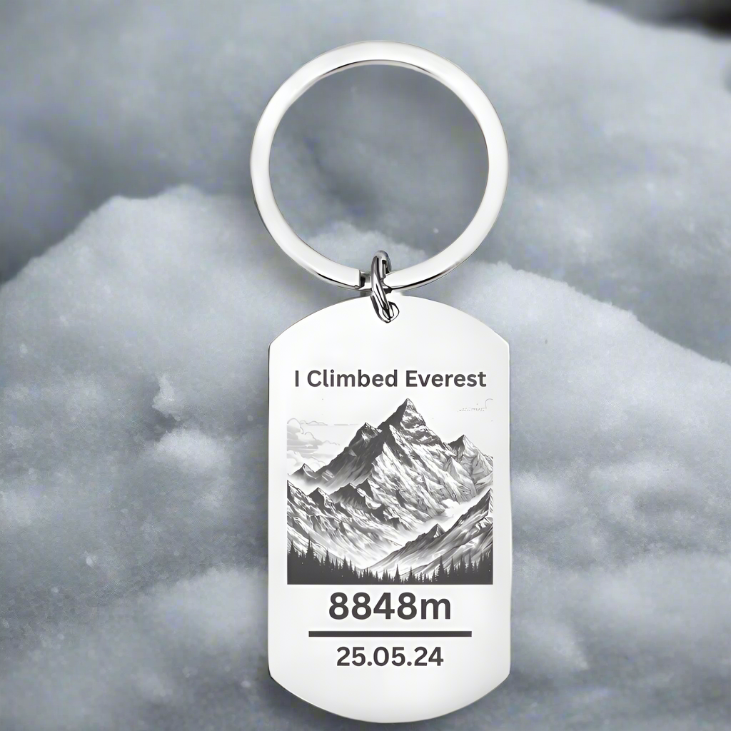 Personalised Mount Everest Keyring – Custom Name & Summit or Trek Date – Everest Base Camp or Summit Achievement Gift – Climbing Memento – 8,848m Keepsake