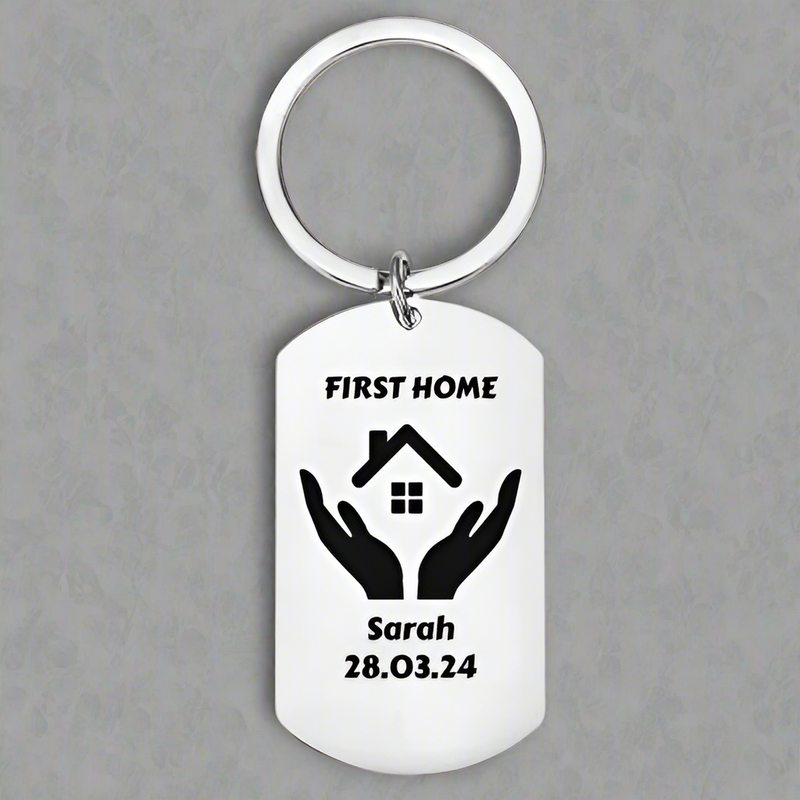 Personalised Engraved First Home Keyring – Custom Housewarming Gift with Name & Date FirstGlassDesigns