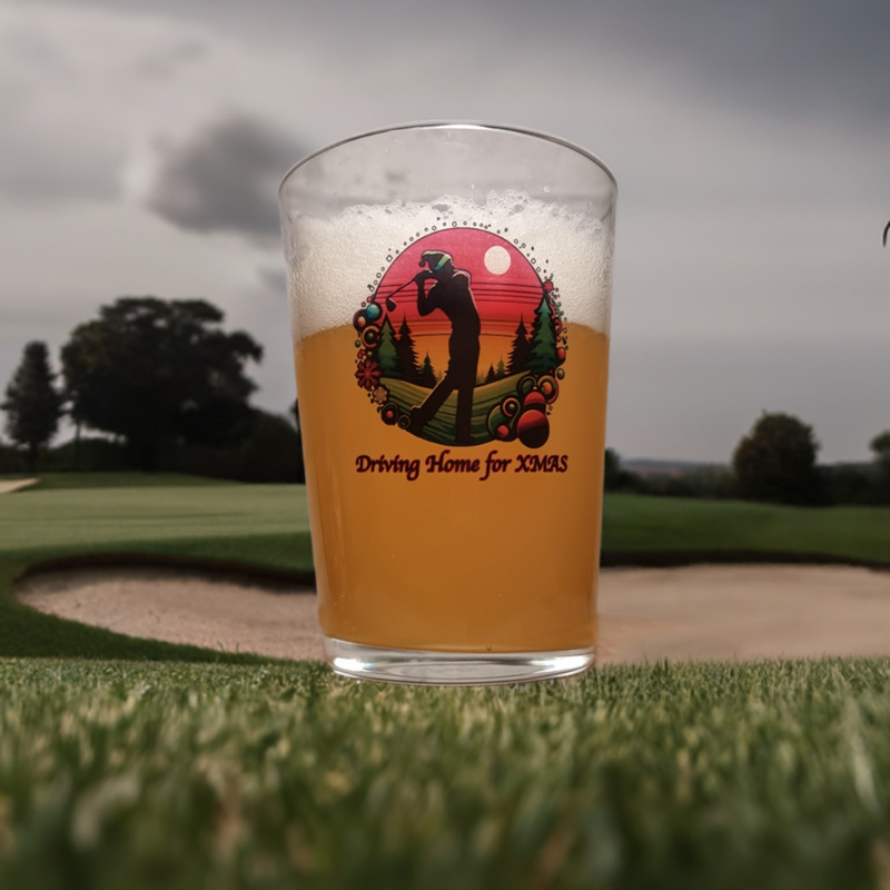 Fairway to Festivity: 'Driving Home for Xmas' Golfing Beer Glass FirstGlassDesigns