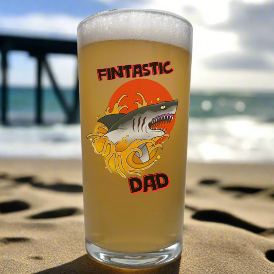 Fintastic Dad Beer Glass Shark Lover, birthday gift idea for dad, small gift, fathers day gift, stocking filler