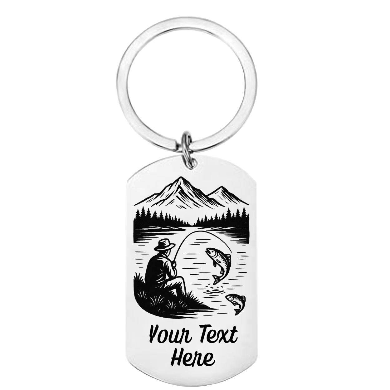 Engraved fisherman keyring with custom name – personalised fishing gift for dad or angler