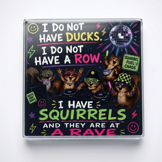 Funny Squirrel Rave Glass Coaster | Novelty Gift for Her Set FirstGlassDesigns