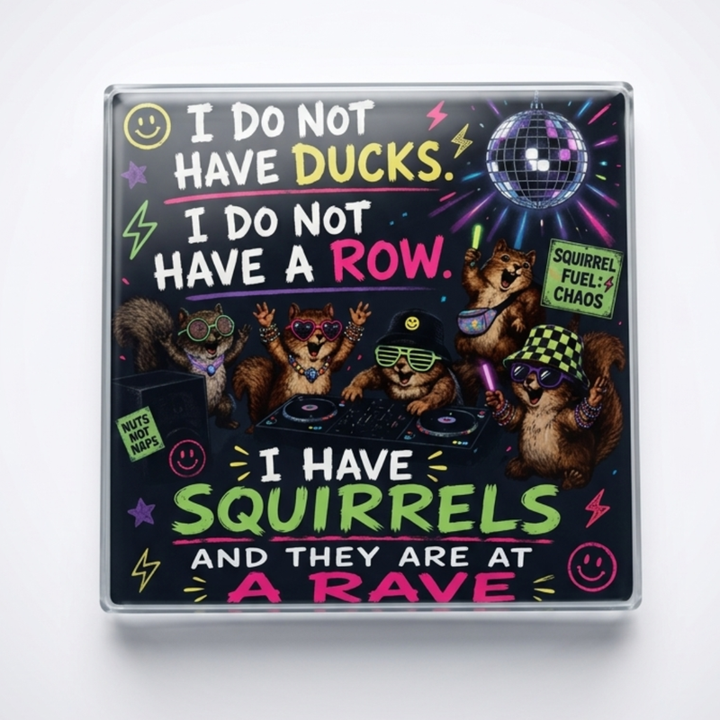 Funny Squirrel Rave Glass Coaster | Novelty Gift for Her Set FirstGlassDesigns