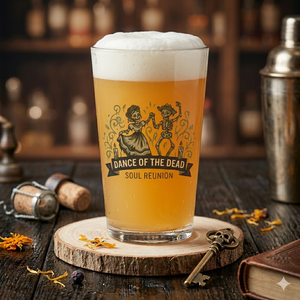 Personalised Day of the Dead Pint Glass | Custom Text Gothic Beer Gift First Glass Designs