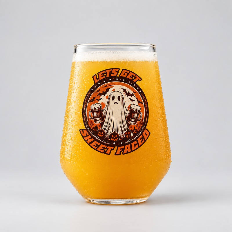 Halloween Ghost Beer Glass | Let's Get Sheet Faced First Glass Designs