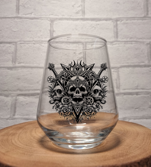 Gothic Baroque Momento Mori Skull Glass, Personalised Birthday Gift For Goth Lovers, Whiskey, Beer Glass