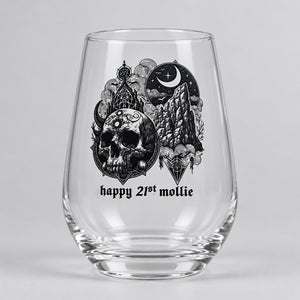 Gothic Sun & Moon Skull Glass - Personalised Birthday Gift Idea For Goth Lovers, Whiskey, Beer, Cider Glass First Glass Designs