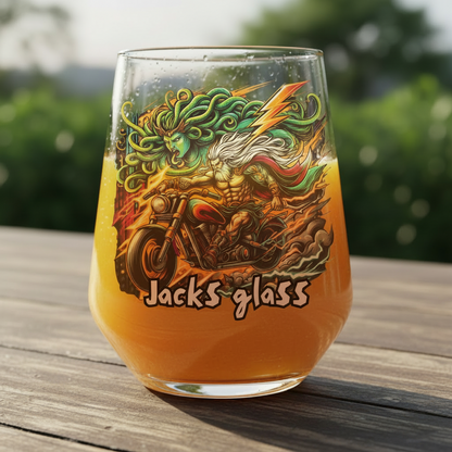 Zeus and Medusa Greek mythology craft beer tulip glass — activator max nucleation printed glassware by First Glass Designs UK