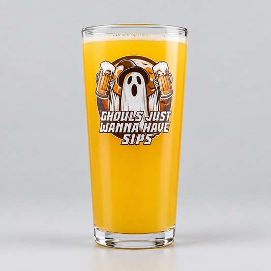 Halloween Ghost Beer Glass – Custom Printed "Ghouls Just Wanna Have Suds" Design First Glass Designs
