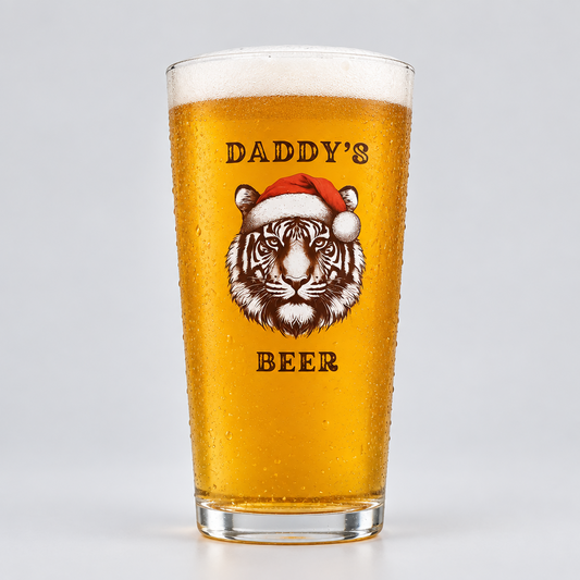 Personalised Festive Christmas Animal Pint Beer Glass First Glass Designs