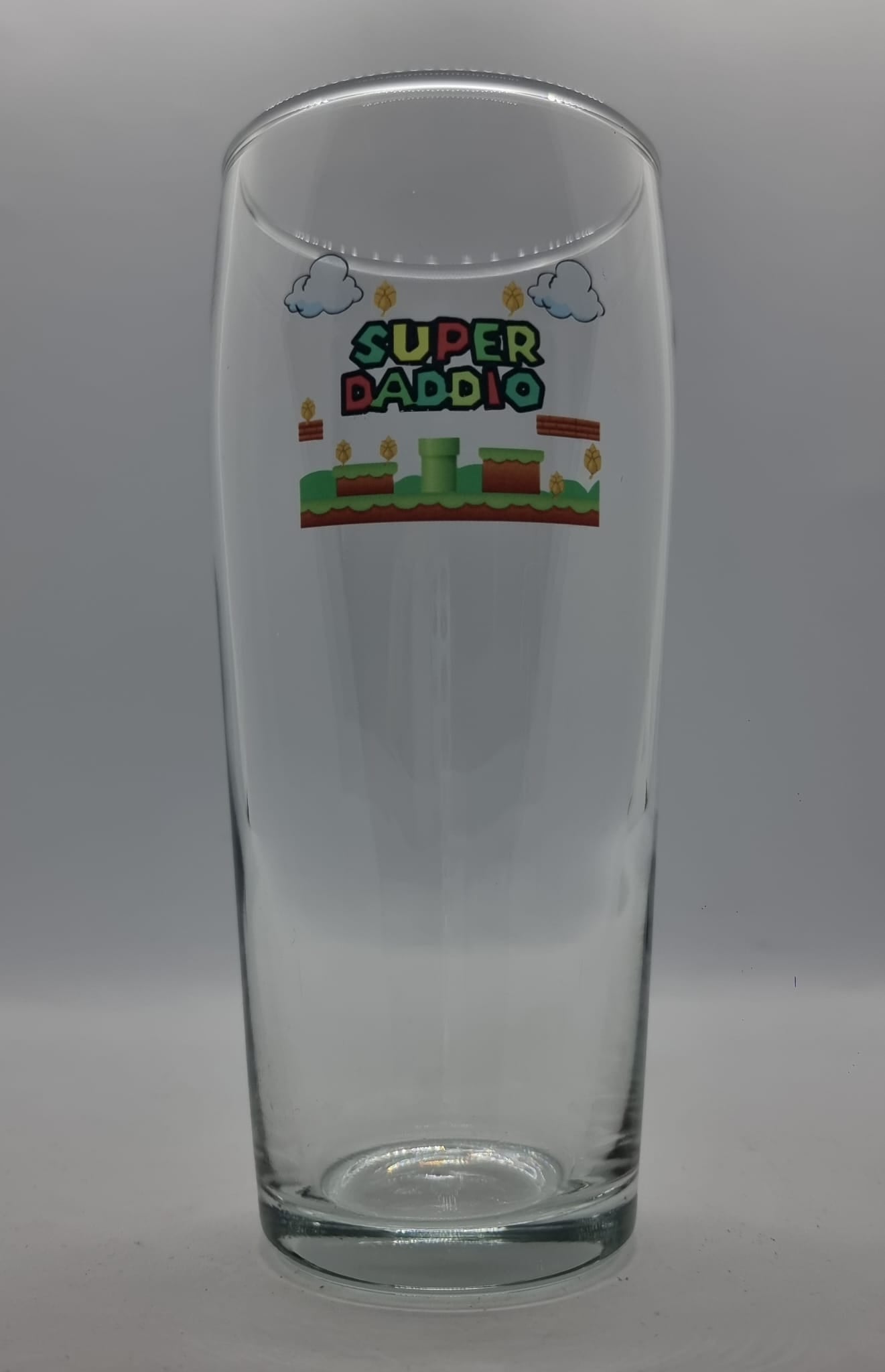 Super Daddio: Mario Inspired Beer Tumbler Glass - Power Up Your Dad's Drinks! Beer Glass Gift Idea For Dad