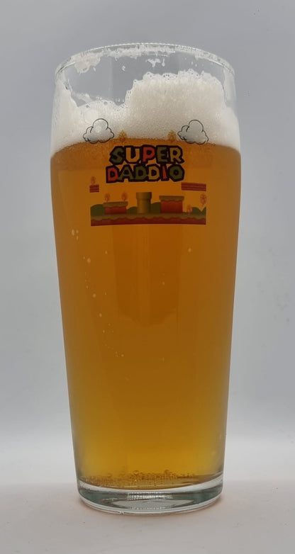 Super Daddio: Mario Inspired Beer Tumbler Glass - Power Up Your Dad's Drinks! Beer Glass Gift Idea For Dad