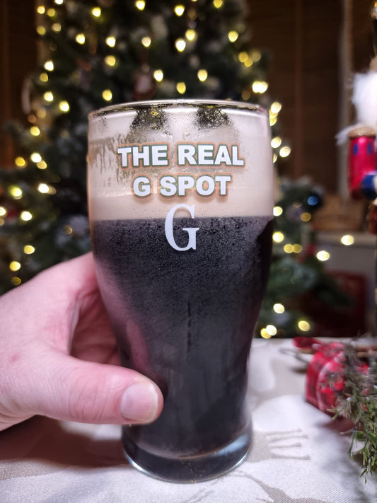 The Real G Spot Personalised Funny Guinness Glass - Split the G