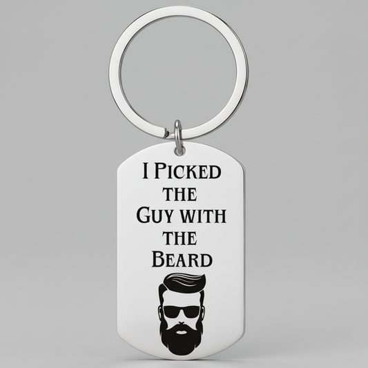 Funny Beard Keyring for Him | Laser Engraved Custom Text First Glass Designs