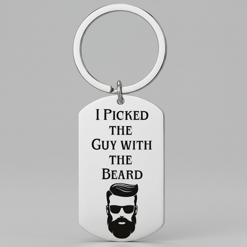 Funny Beard Keyring for Him | Laser Engraved Custom Text First Glass Designs