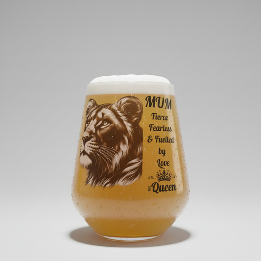 Lioness Glass For Mum, Fierce, Fearless and Fulled by Love, The Queen, Mothers Day Gift, Wine, Gin, Spirits Glass, Birthday Gift For Mum First Glass Designs