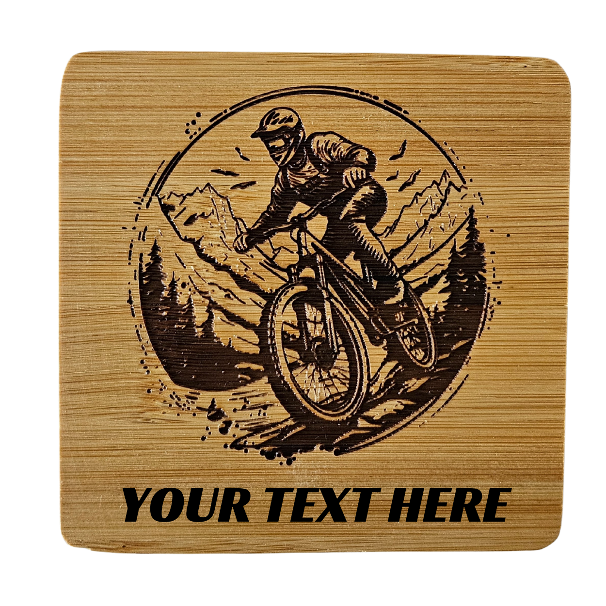 Personalised Mountain Bike MTB Coaster - Custom Engraved Wood / Slate Coaster Gift