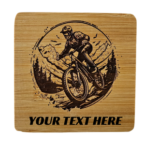 Personalised Mountain Bike MTB Coaster - Custom Engraved Wood / Slate Coaster Gift FirstGlassDesigns