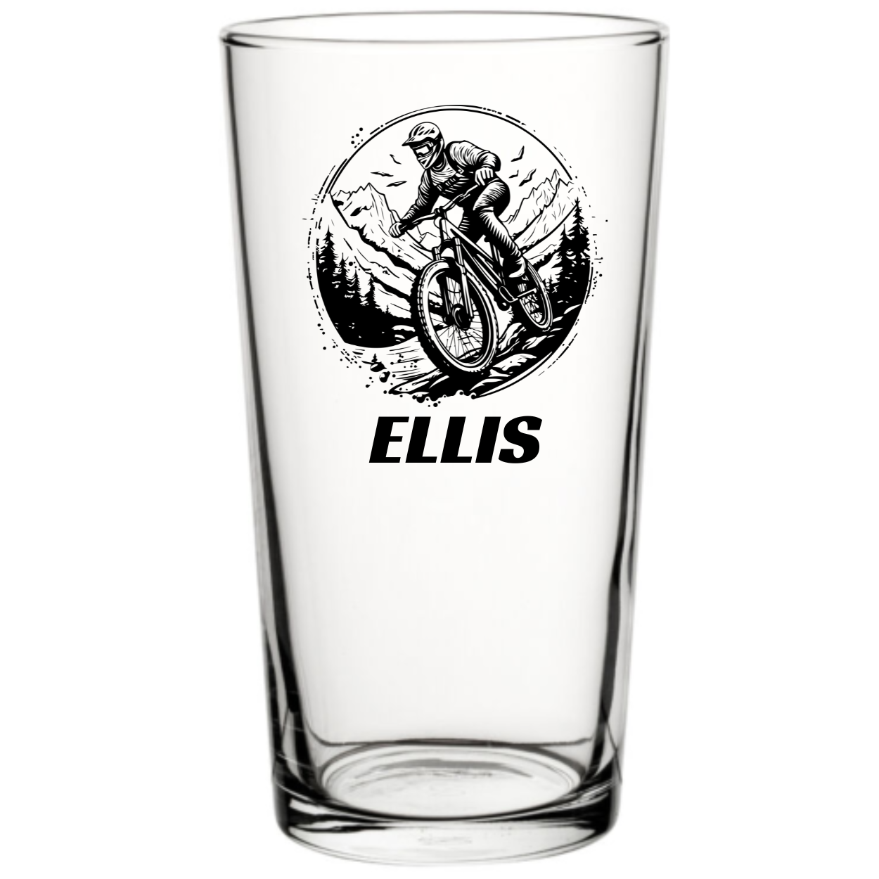 Mountain Biker Beer Glass – Personalised MTB Pint Glass Gift for Cyclists