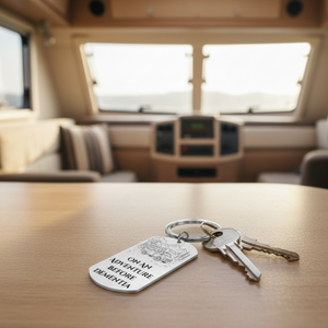 Motorhome Adventure Keyring – “On an Adventure Before Dementia” Campervan Gift First Glass Designs