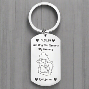 Personalised Engraved New Mum Keyring – "The Date You Became My Mummy" Keepsake Gift with Custom Date First Glass Designs