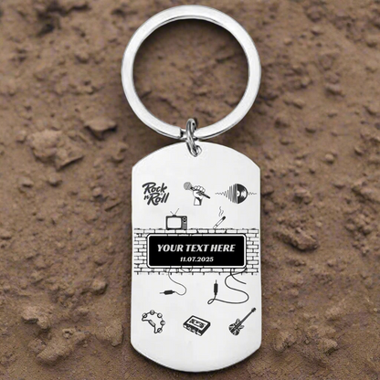 Personalised stainless steel keyring inspired by Oasis music, engraved fan gift with option to add custom message on the back.