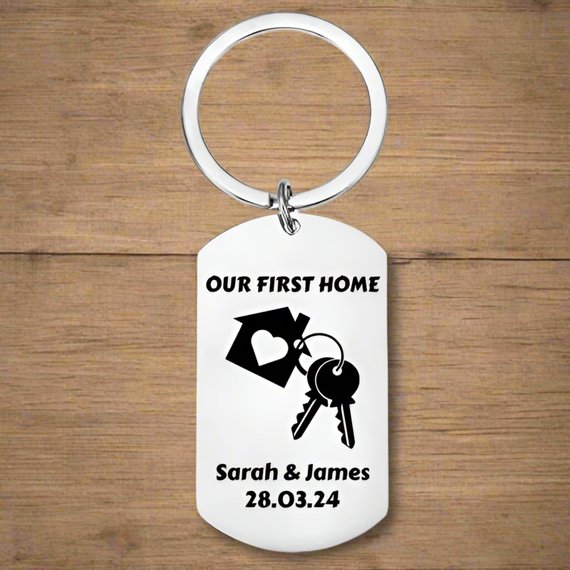 Personalised Engraved New Home Keyring – Custom Housewarming Gift with Name and Date FirstGlassDesigns