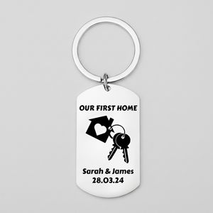 Personalised Engraved New Home Keyring – Custom Housewarming Gift with Name and Date First Glass Designs