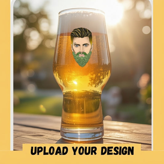 Personalised 1-pint Craftmaster craft beer glass printed with a custom design, showing full colour print quality on the tulip-shaped glass with flared top