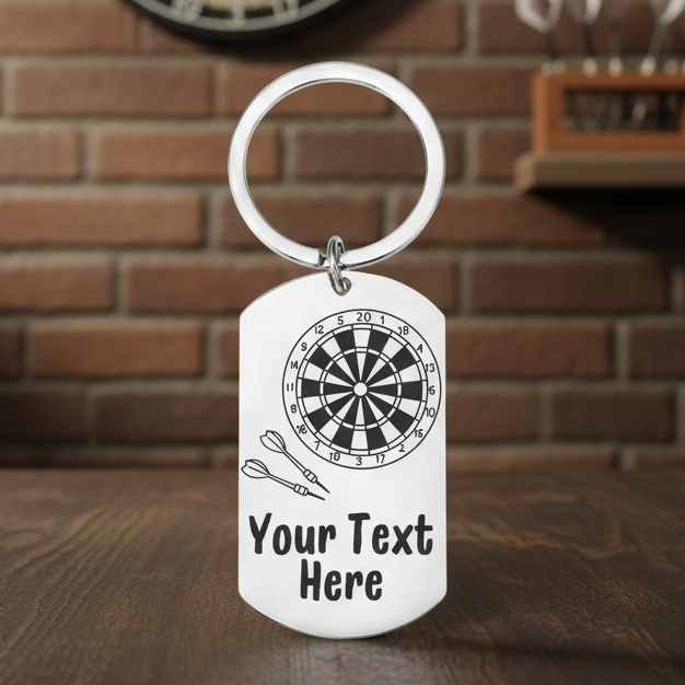 Personalised stainless steel darts keyring with custom engraving