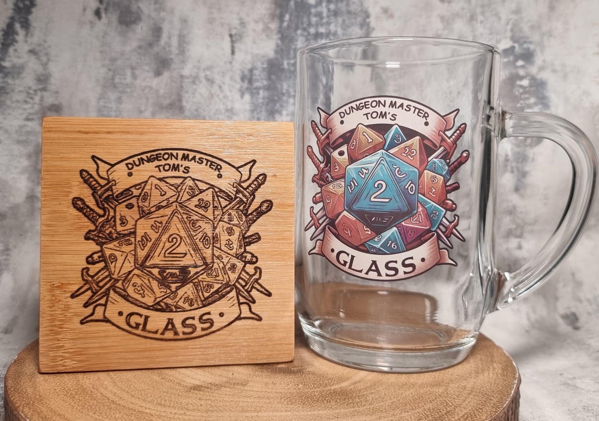 Personalised Dungeons & Dragons glass with ink printed design
