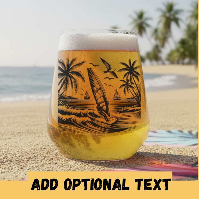 Personalised Windsurfer Glass – Custom Ink Printed Design with Name or Message First Glass Designs