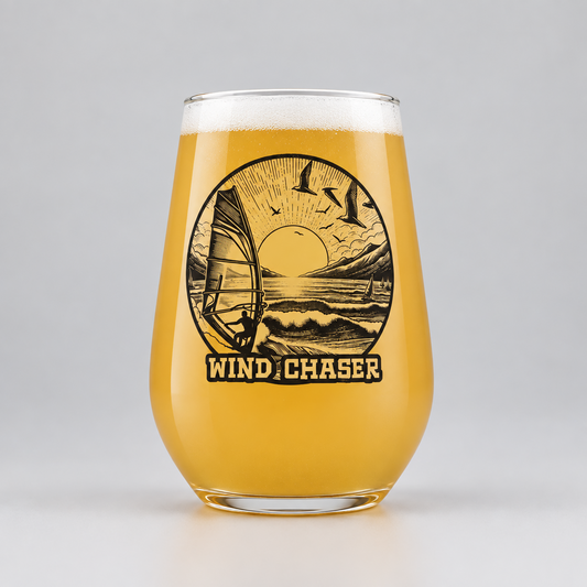 Custom Windsurfing-Themed Glass – Personalised Ink-Printed Design with Name First Glass Designs