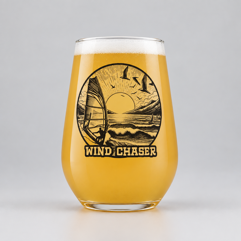 Custom Windsurfing-Themed Glass – Personalised Ink-Printed Design with Name First Glass Designs